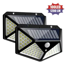 LT00N 100 LED Four-Sided Solar Power Light 3 Modes 120 Degree Motion Sensor Angle Wall Lamp Waterproof Outdoor Yard garden lamps