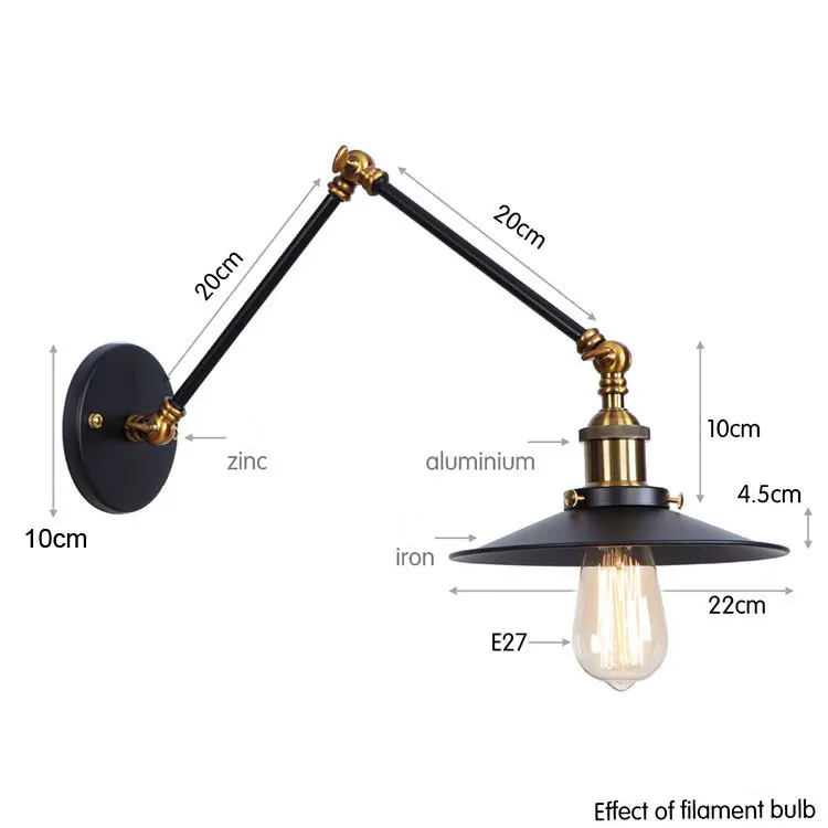 Nordic Black Lamps Adjustbale Iron Light Lanterns Bedroom Bedside Light Study Vintage Wall Light Bra Wall Sconce night lamp for bedroom wall