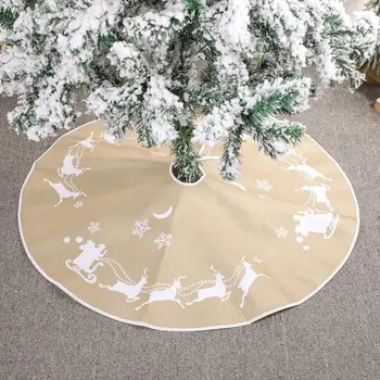 

90cm Round Short Plush Elk Sleigh Print Christmas Tree Skirt Apron Soft Carpet Floor Mat Home Party Xmas Tree Decoration