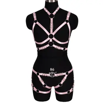 

Pink 1 Set Body Harness Bra Goth Sexy Strap Lingerie Waist Garter Belt Top Cage Body Strappy Party Dance Rave Women Plus Size