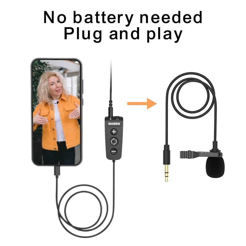 MAMEN Voice-changing Recording MIC Type-C Plug Lavalier Microphone with 6 Sound Effect for Android iOS Smartphone Live Streaming