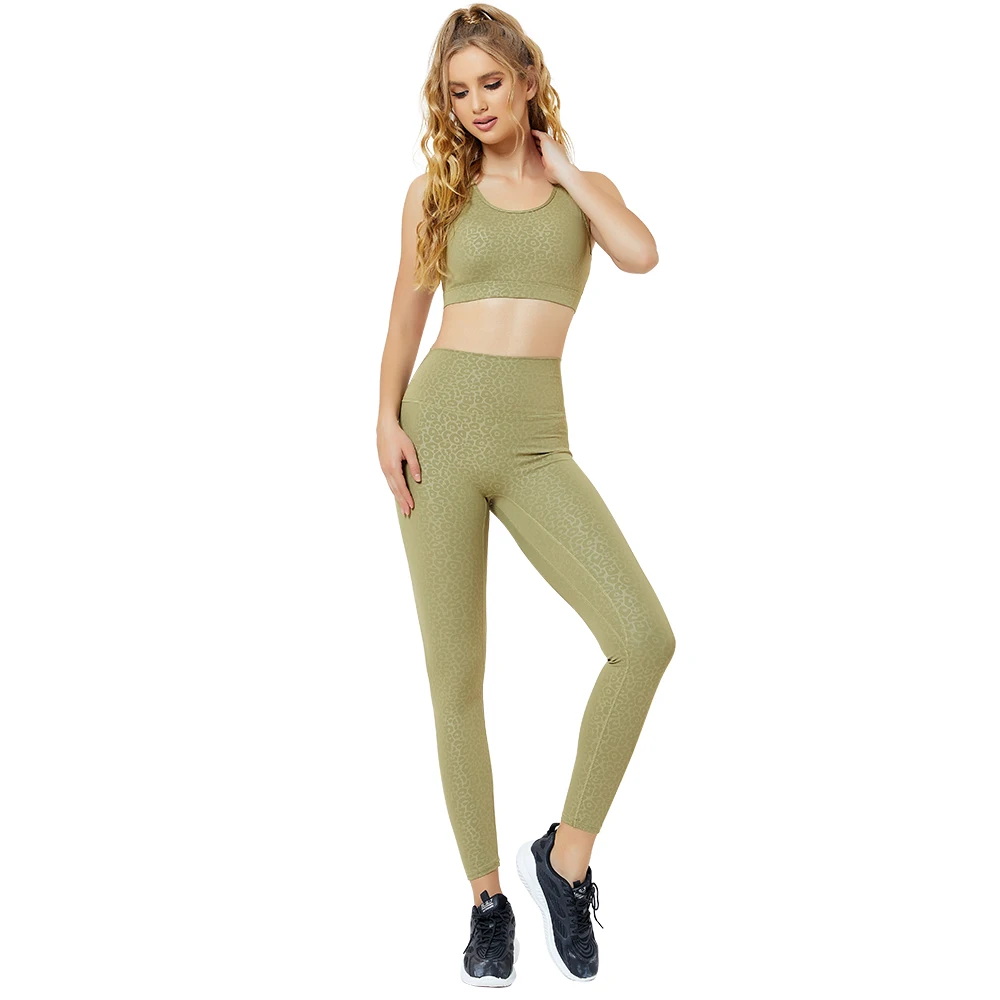 

Women Sportwear Leopard Printing Bra and Leggings Set Quick Dry High impact Exercise Suits Running Tracksuits