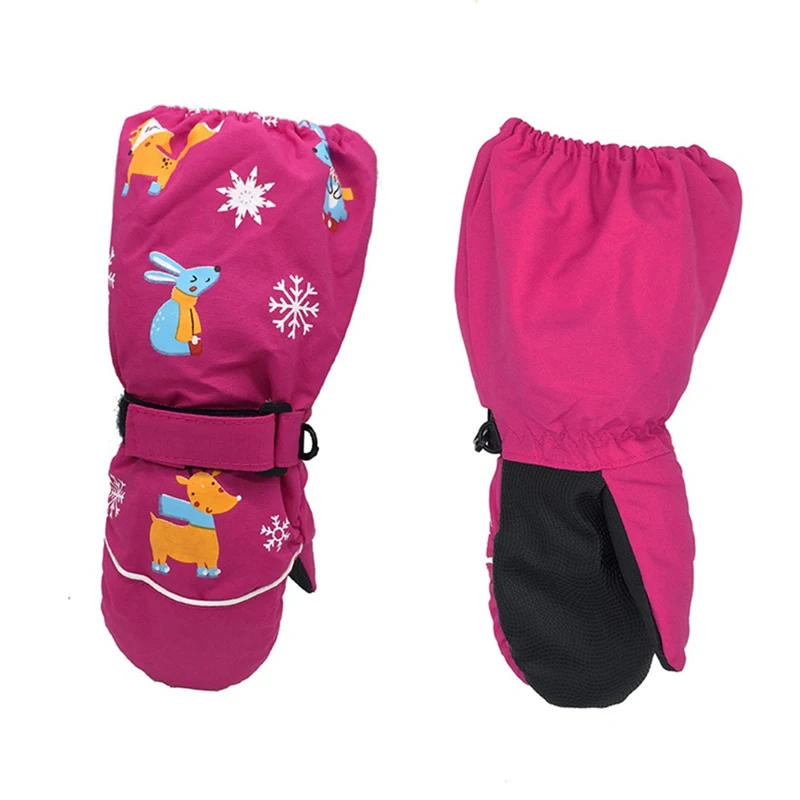 Новинка; Детские утепленные лыжные перчатки с рисунком оленя и кролика; Детские ветрозащитные водонепроницаемые Нескользящие варежки с длинными рукавами - Цвет: GLV0567RH