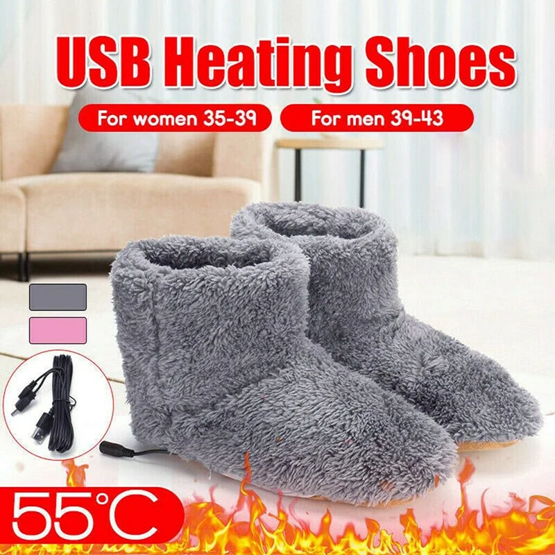 Winter Warmer Foot Shoes Plush USB Electric Slipper Warm Feet Heat Washable 