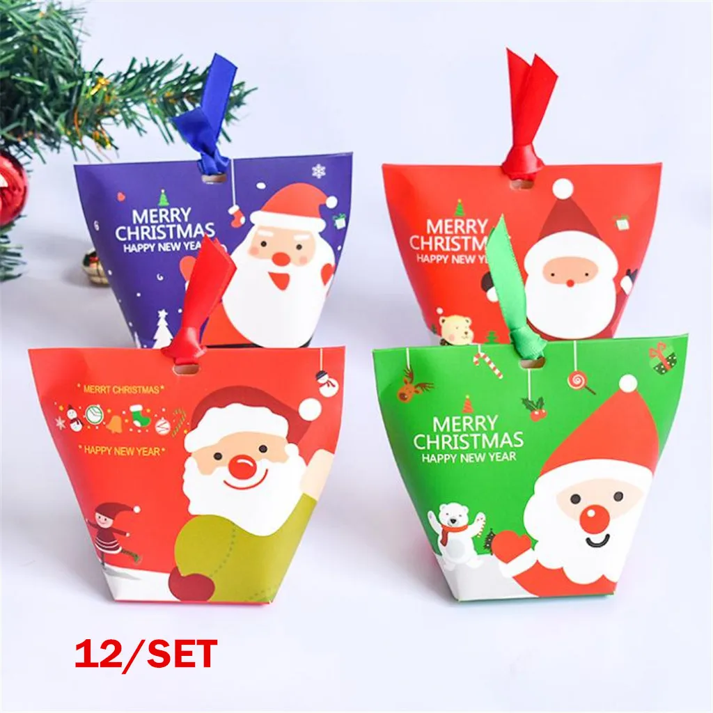12pc Christmas Packing Gift Bag Candy Boxes For Kids Birthday Wedding Favors Box Packaging Paper Bags Event Xmas Party Supplies | Дом и сад