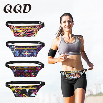 

QQD canvas Flower print waist bag pack sports outdoor multifunction fanny pack men women Run waterproof belt bag phone storage