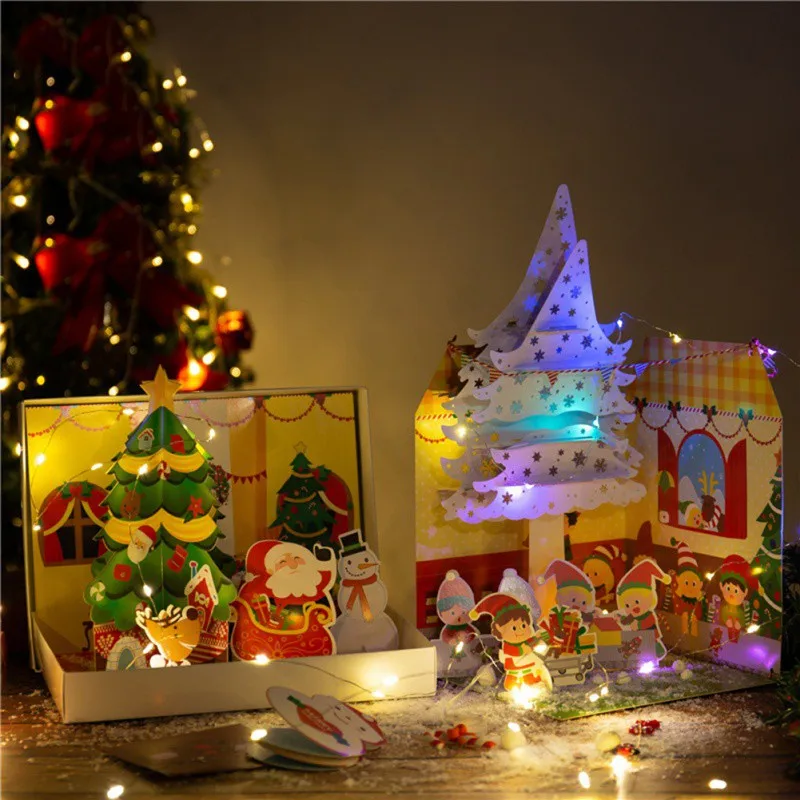 

New Year Christmas Gifts Box DIY Kindergarten Children Handmade Craft Gift Christmas Decoration for Home Supplies(with Light)