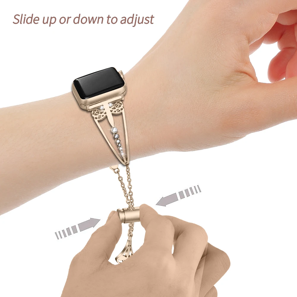 Алмазный ремешок для часов Apple Watch 4 ремешок 40 мм 44 мм металлический браслет Стрекоза ремешок для Apple Watch 38 мм 42 мм Serise 5 4 3 2 1