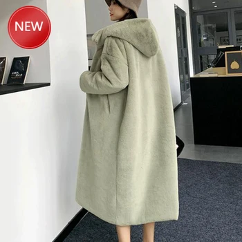 

Faux Rabbit Fur Coat Luxury Long Fur Coat Loose Lapel OverCoat Thick Warm Plus Size Female Plush Coats Winter Women High Quality