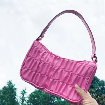 

Shoulder Bags Women Nylon Vintage Bag Luxury Fold pattern Fabric Purses And Handbag Female Bag Small Zipper Armpits Purse