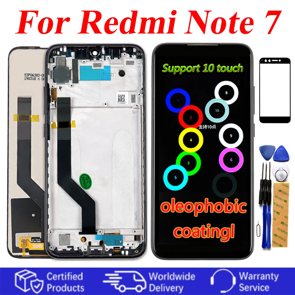 10 точечный сенсорный ЖК дисплей для Xiaomi Redmi Note 7 / Pro экран олеофобное покрытие