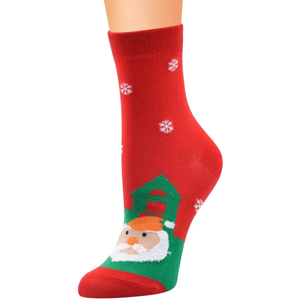 Рождественские носки женские Забавные милые зимние женские нескользящие носки-Тапочки хлопковые индивидуальные носки 102#3 - Цвет: E