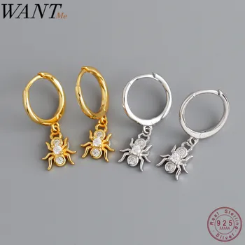 

WANTME Punk Halloween 3D Insect Spider Gothic Studs Earrings for Women Real 100% 925 Sterling Silver Animal Jewelry Accessories