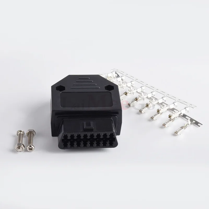 Universal OBDII OBD2 16Pin Female Connector OBD II Female Plug AdapterOBDII 16pin Connector Adaptor OBD plug + case + Screw (5)