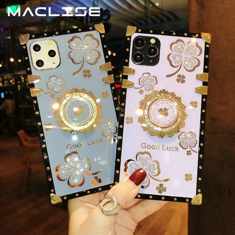 Чехол-накладка для IPhone 11 SE 2020 6 7 8 Plus XR XS MAX 12 Pro Max с кольцом квадратными стразами |
