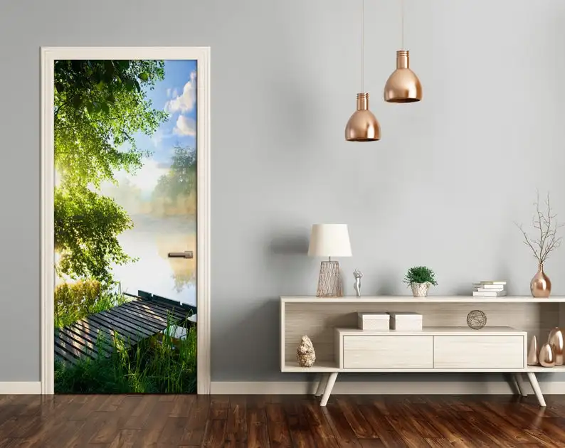 Настенная Наклейка на дверь сделай сам Переводные картинки с изображением леса