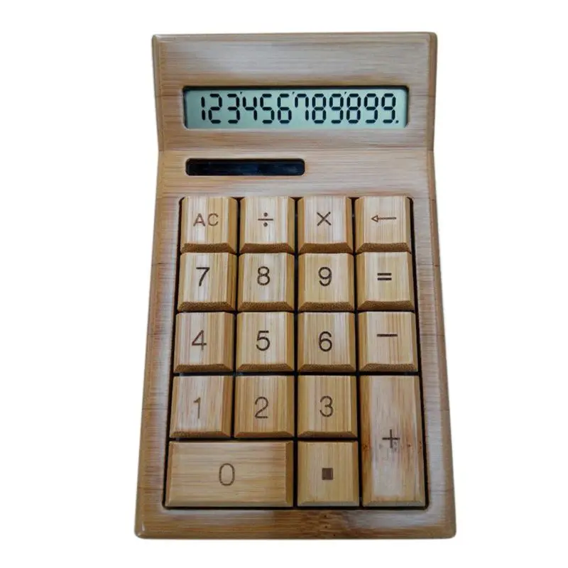 Bamboo Wooden Solar Calculators Standard Function Desktop Calculator E65A 1