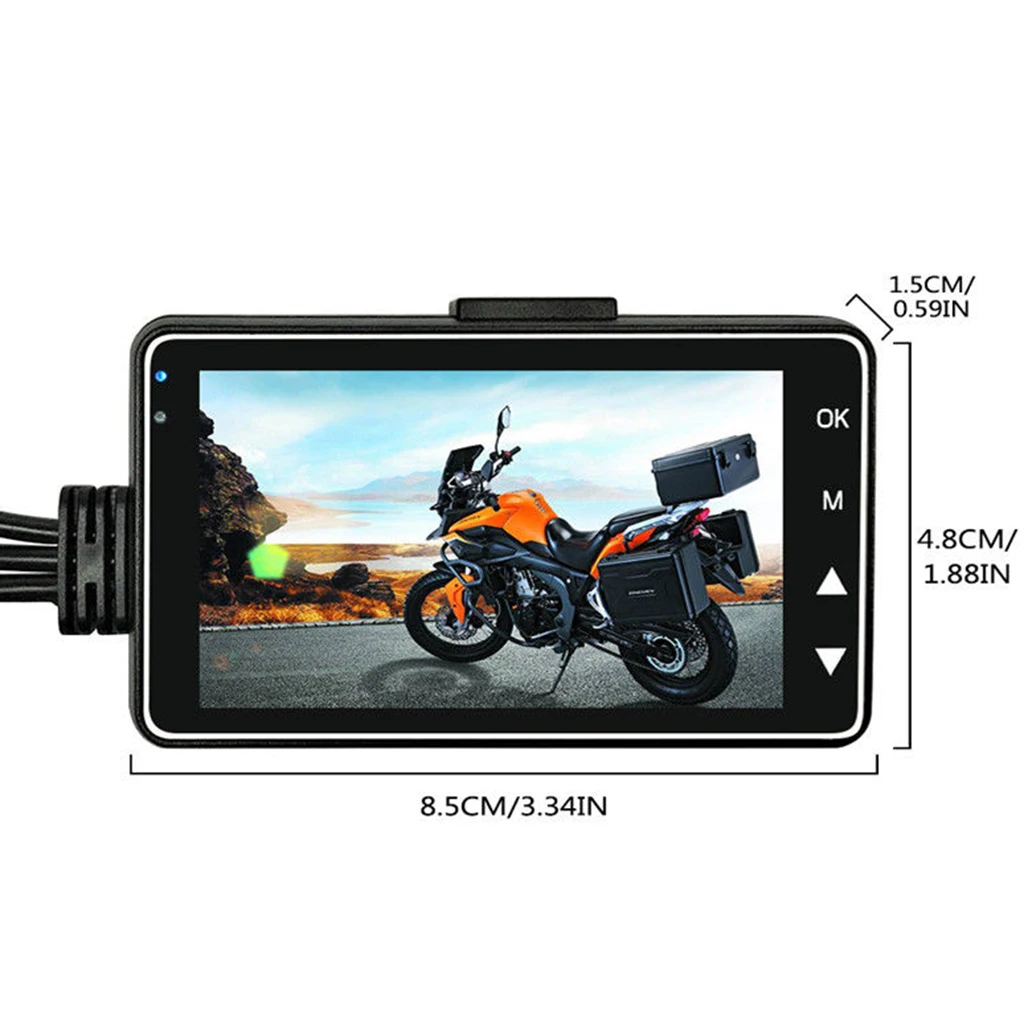 1 Set Motorcycle Cam 1080p FHD 120° Wide Angle Front + Rear Dual Lens 3 Inch For Universal Motorbike Support Multiple Language