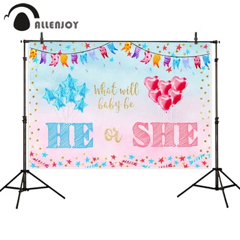 

Allenjoy Gender Reveal Backdrops Stars Heart Flags Dots Balloons Shine Photocall Curtains Baby Newborn Party Background Supplies