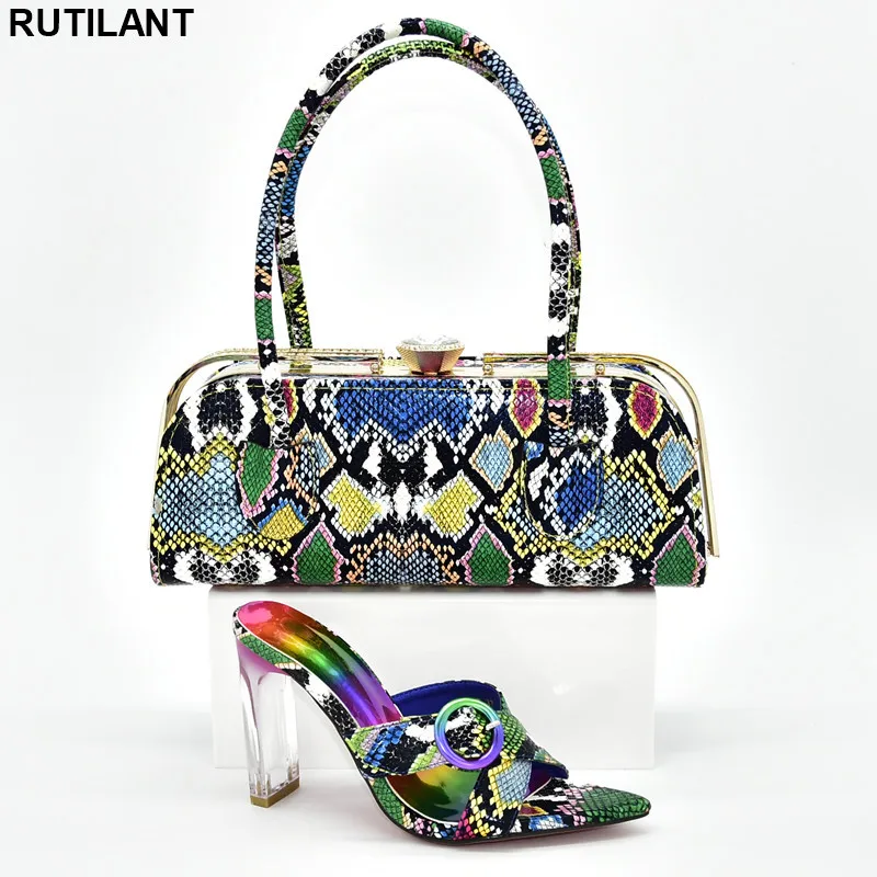 

New Fashion Nigerian Women Shoes and Bag Set Decorated with Rhinestone Shoe and Bag Set for Party In Women Elegant Bridal Shoes