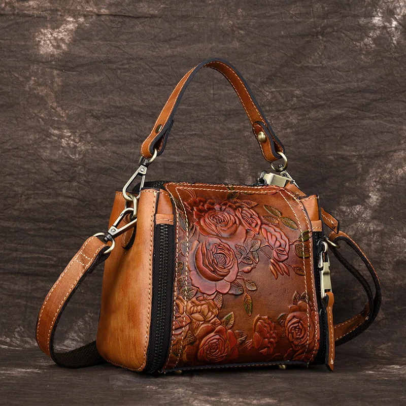 Бренд GO-LUCK, маленькая сумка с верхней ручкой, женская сумка через плечо из натуральной кожи, женская сумка-мессенджер из воловьей кожи, цветочный стиль