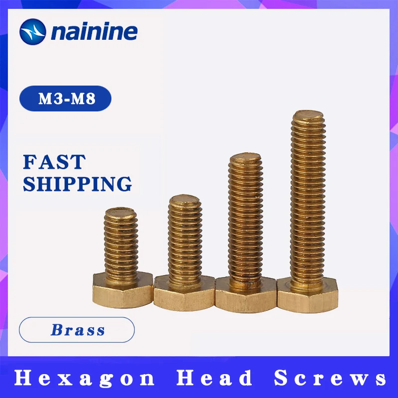 Details about   Brass Hex Bolts Screws M4 M5 M6 M8 M10 M12 All Sizes Hexagon Head Screws DIN933 