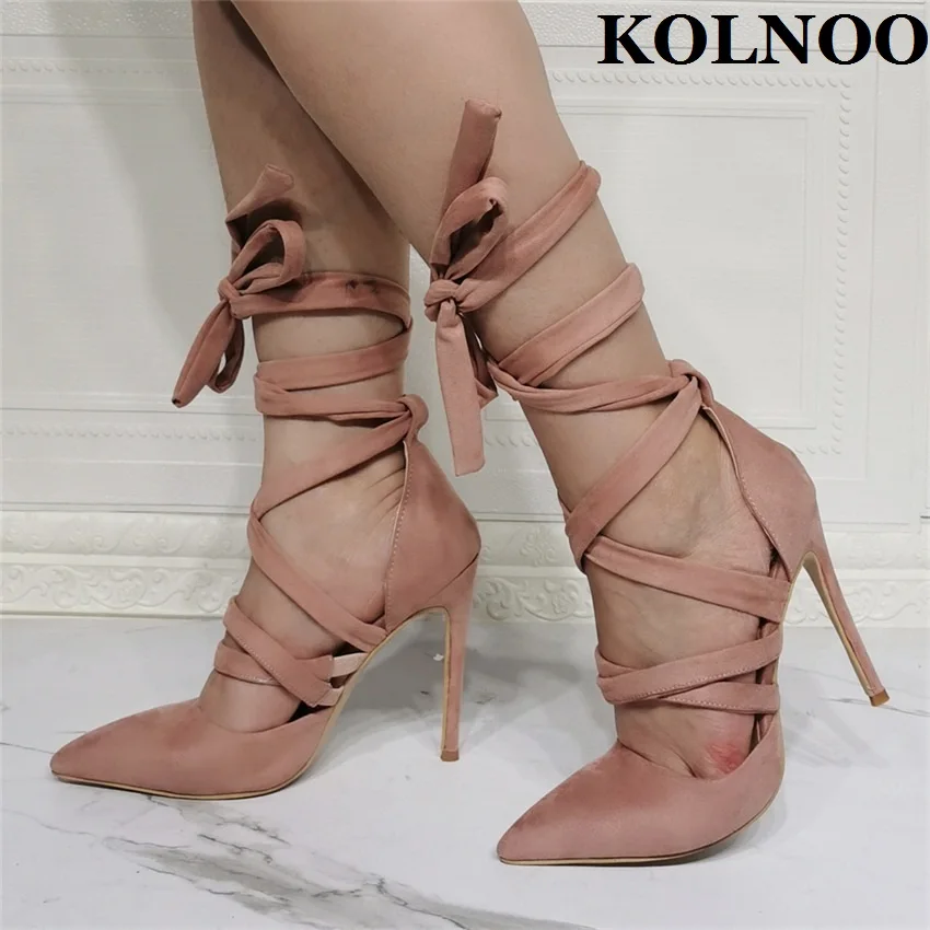 

Kolnoo Handmade Womens High Heels Pumps Crosscriss Straps Party Prom Dress Shoes Real Photos Fashion Evening Club Court Shoes