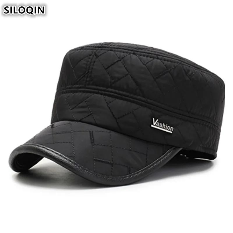 

SILOQIN Adjustable Size Men's Thick Warm Army Military Hats NEW Winter Fashion Sports Caps For Men Thermal Earmuffs Hat Flat Cap