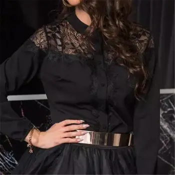 

Summer Women Lace Blouses 2020 Office Shirt Womens Tops Sexy Mesh Blouses See-through Long Sleeve Black Floral Shirt Blouse