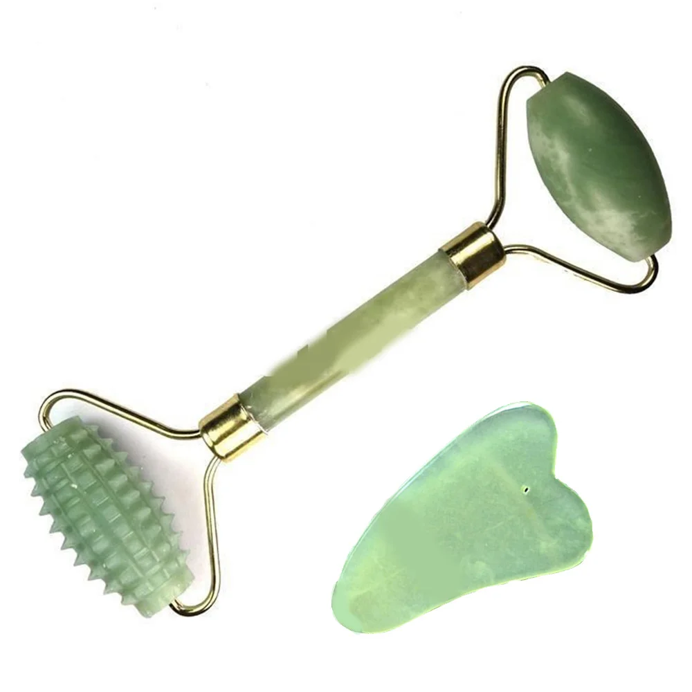 Rodillo masajeador Facial de doble cabeza para decoración del hogar, rodillo masajeador de belleza Natural, color verde, piedras artesanales, Estiramiento Facial