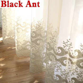 

American Pastoral Beige Embroidered Milk Silk Gradient Voile Curtain for Bedroom Living room Kitchen Tulle Window Screen M256#4