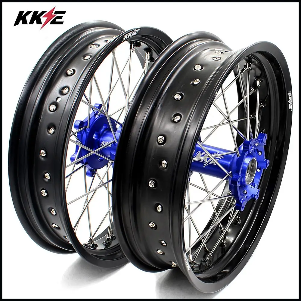 KKE 3,5& 5,0 Spoked полный Supermoto колеса Набор для YAMAHA WR250R 2008- Supermotard синие ЧПУ диски