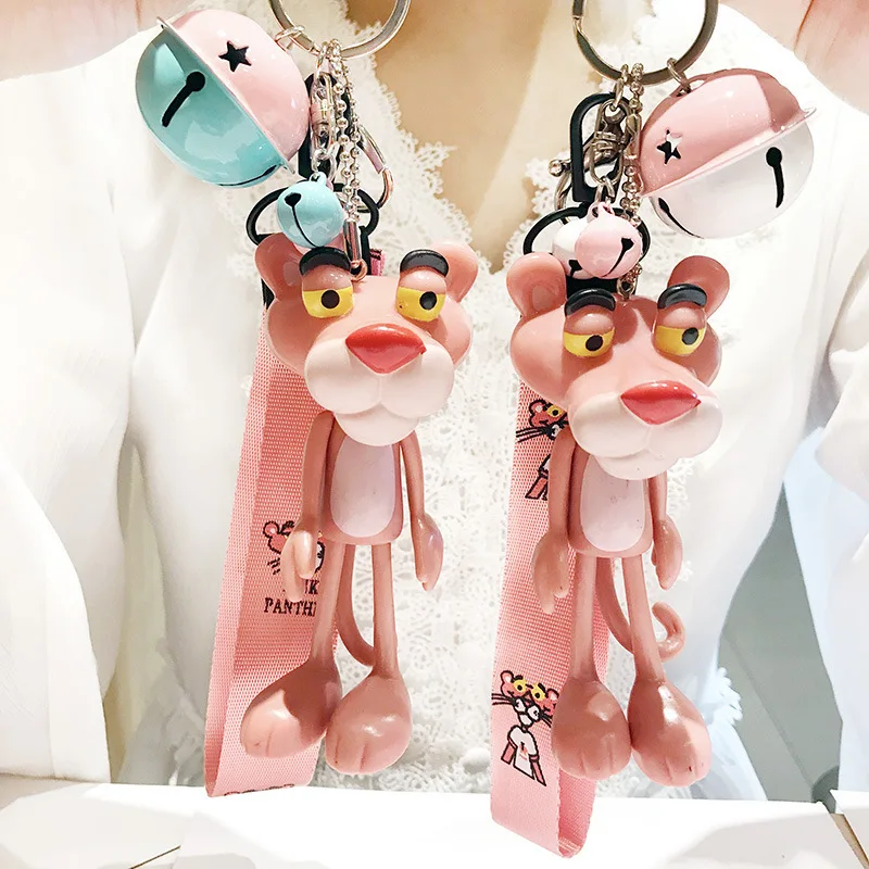 

Ins Style Small Pink Leopard Leather Rope Small Bell Keychain Pendant Girl Bag Fashion Jewelry Christmas Gift for Lover