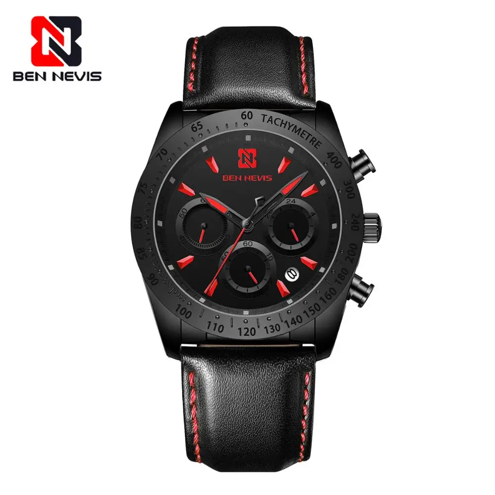 

Ben Nevis 2020 relojes deportivos rojos para hombre reloj de pulsera de cuarzo para hombre reloj de cuero impermeable masculino A5