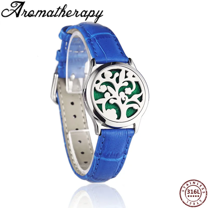Арома кожаный браслет часы из нержавеющей стали продукт браслет ювелирные изделия ароматерапия эфирное масло диффузор ювелирные изделия дропшиппинг - Окраска металла: Blue-4