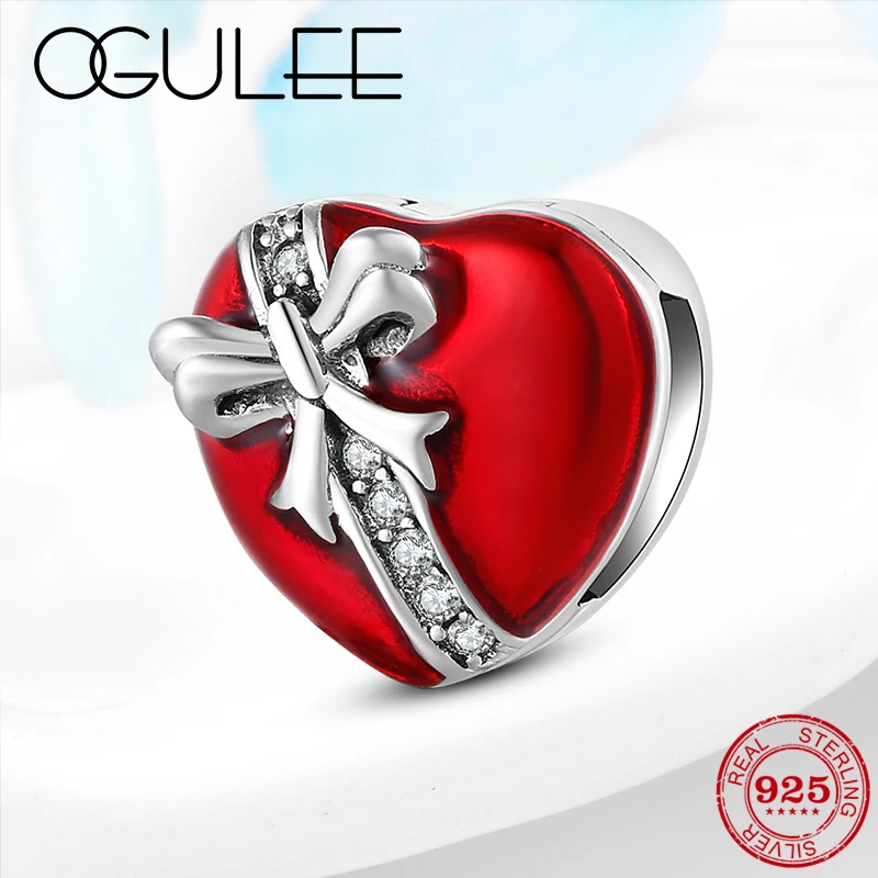 100% Real 925 Sterling Silver Eternal Love CZ Bow Red Enamel Heart Clips Beads Jewelry Making fit Reflection Charm Bracelets | Украшения и