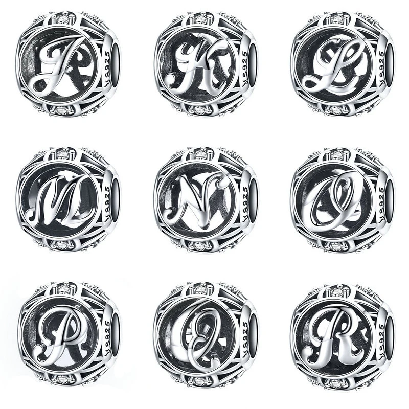BISAER,, 925 пробы, серебряные, буквы алфавита от A до Z, бусины, подвески, подходят к оригинальному браслету, сделай сам, изготовление ювелирных изделий