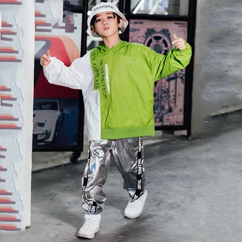 

Children Hip Hop Dance Costume Kids Autumn Winter Street Wear Boys Dancing Performance Silver Pant Hiphop Sweater Stage Outfit