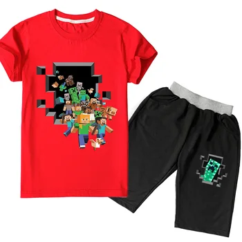 

Minecrafters Cute Kids Clothes Cotton Summer Boys Girls Sets Soft T shirt Shorts Suits Cartoon Children Clothing Baby