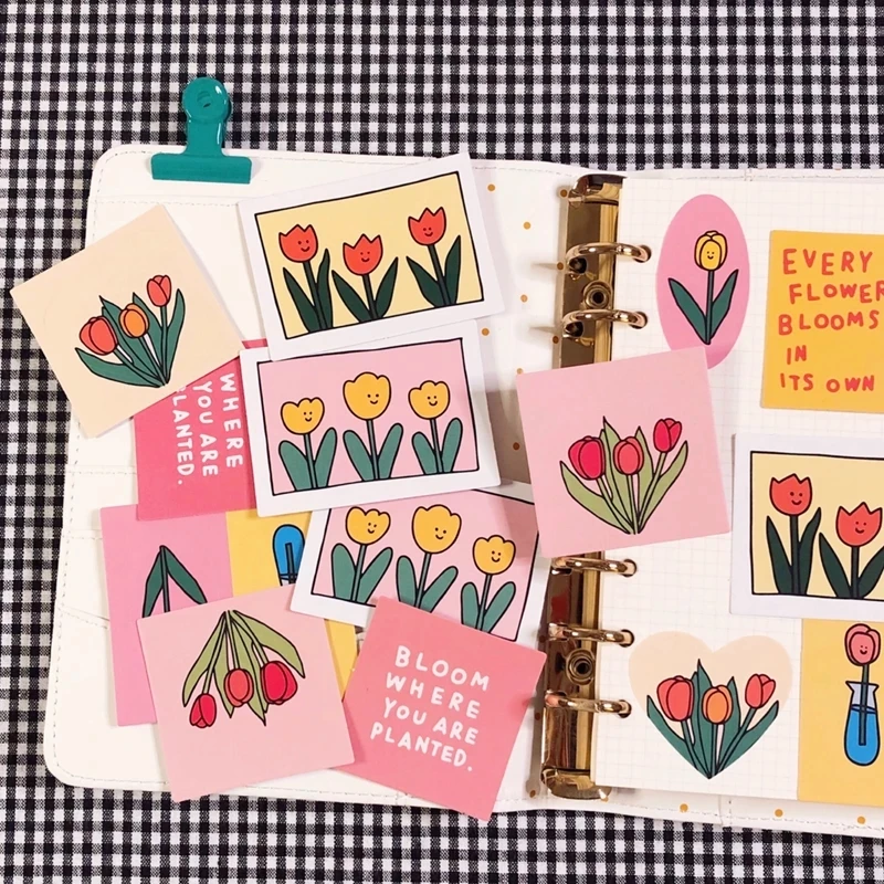 

Korean Tulip Series Letters Flower Sticker Diy Hand-painted Simple Mobile Phone Notebook Labels Decorative Sticker Stationery