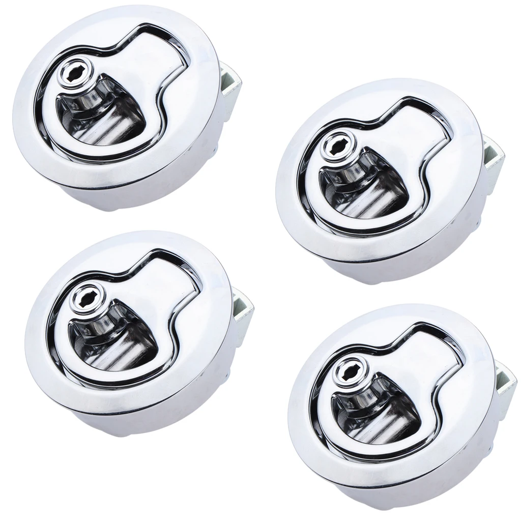 4 Pack Marine Boat 316 Stainless Steel 2 inch 50mm Flush Mount Pull Hatch Latch Lift Handle with Keys, Silver