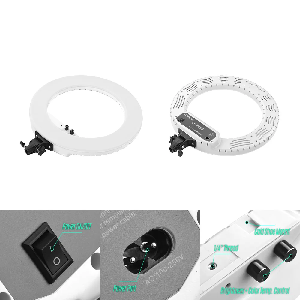 18" LED Video Ring Light Kit w/2m Light Stand/Mirror/Phone Holder/Bag 80W Dimmable 3200K-5800K Bi-color Video Studio Lighting