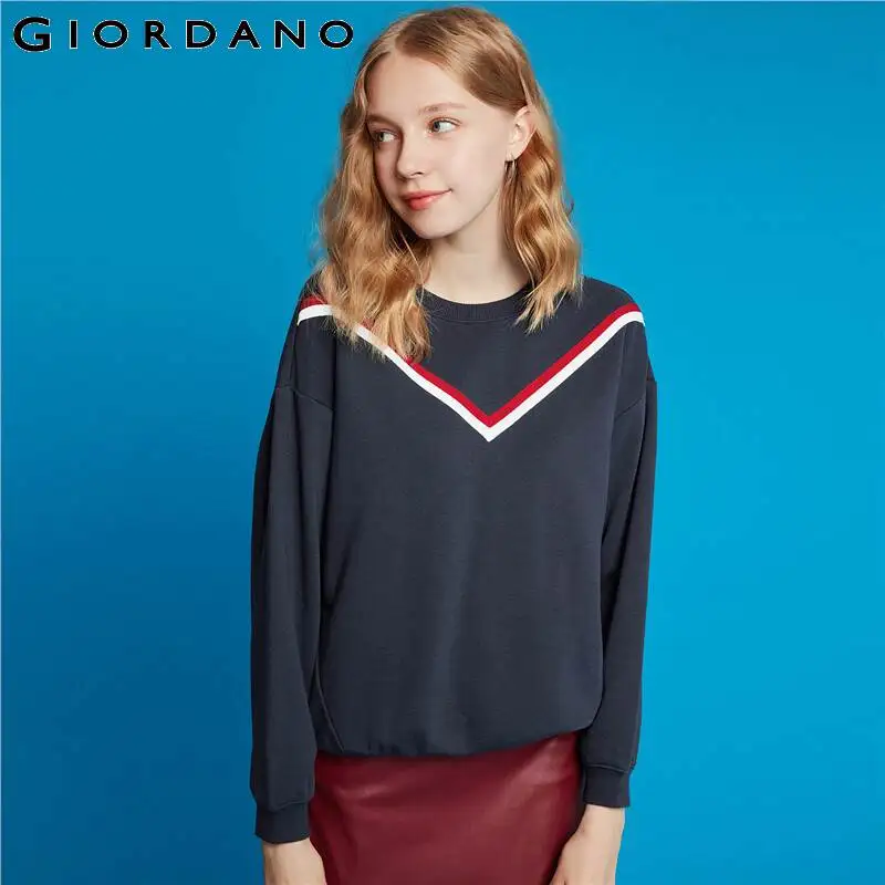 Giordano Женский свитшот женские толстовки контрастного цвета с круглым вырезом свободный свитер v-образный пуловер, толстовка Feminino 05329780