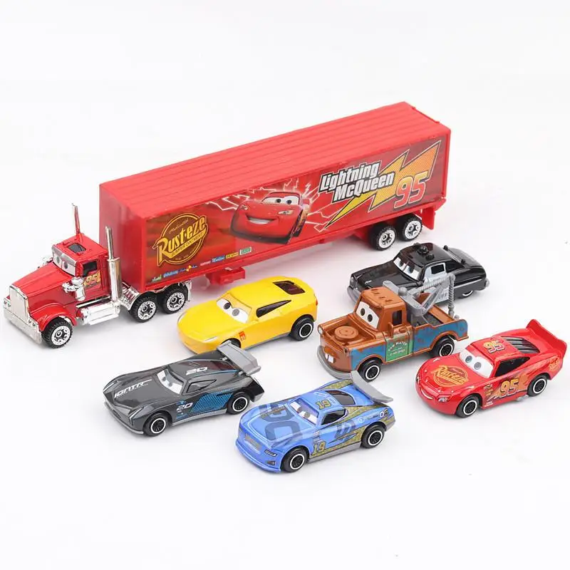 

7Pcs/set Disney Pixar Cars 3 Lightning McQueen Jackson Storm Cruz Mater Mack Uncle Truck 1:55 Diecast Metal Car Model Boy Toy