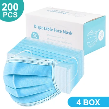 

200 Pcs Mask Disposable Face Mask 3 Layer Nonwove Filter Masks Safe Breathable dustproof Mouth Masks