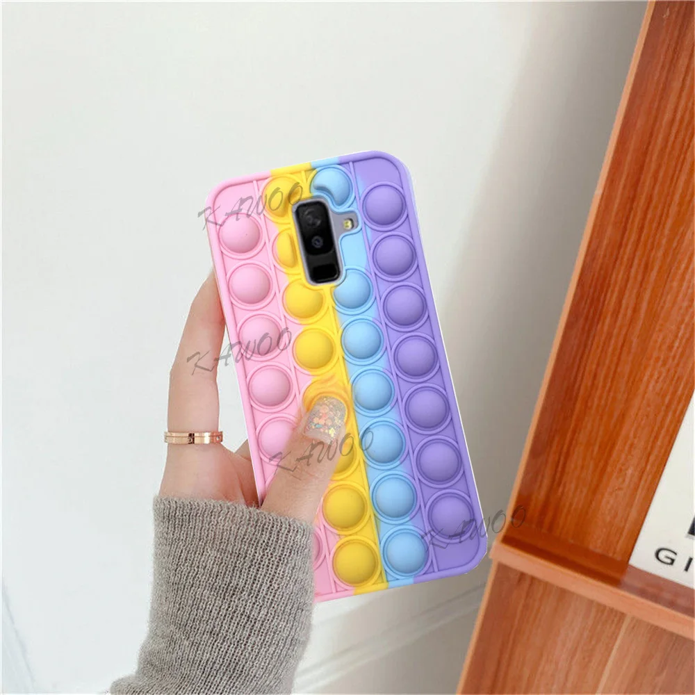 cute phone cases for samsung  J8 2018 Pop Fidget Toy Push Bubble Soft Phone Case Cover for Samsung A6 J4 J6 Plus A7 2018 A750 A42 Stress Reliver Case Coque silicone case samsung Cases For Samsung