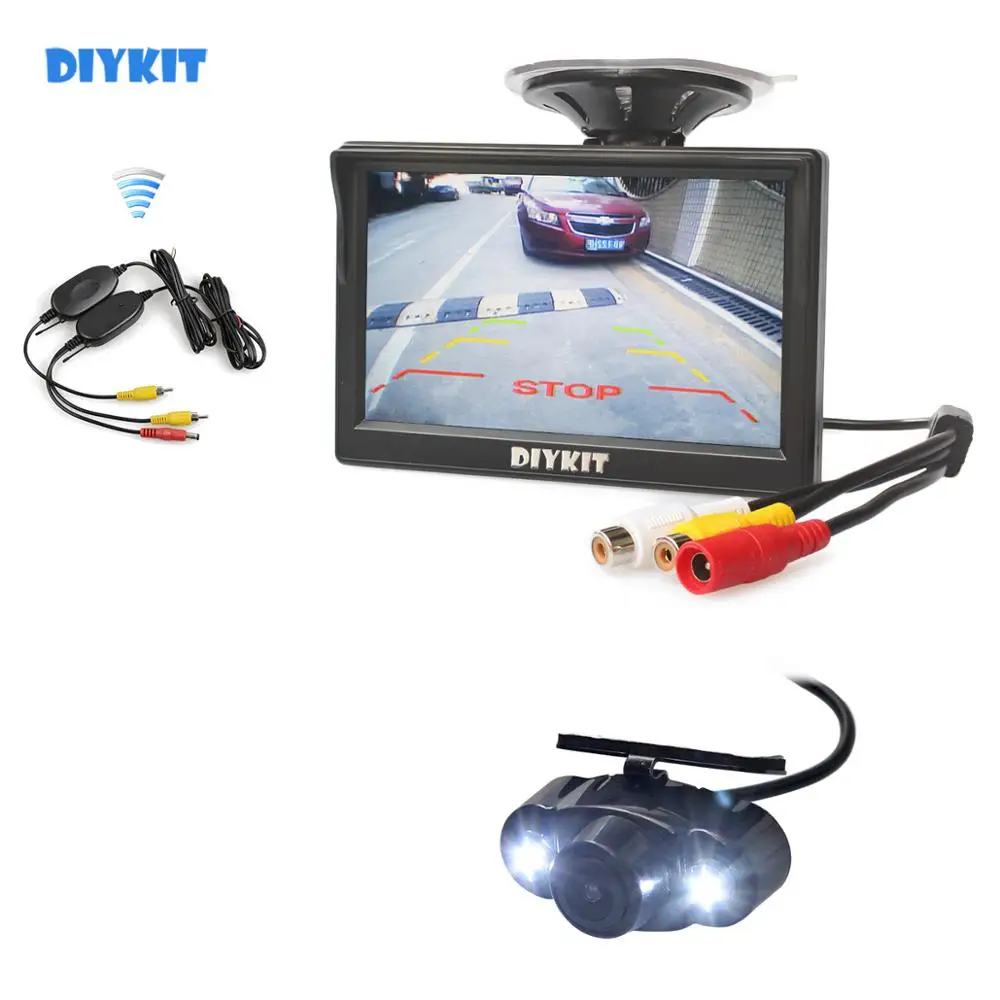 DIYKIT Беспроводной 5 дюймов ЖК-дисплей Дисплей автомобильный монитор заднего вида с светодиодный Ночное видение автомобиля Камера Беспроводной парковки безопасности Системы комплект