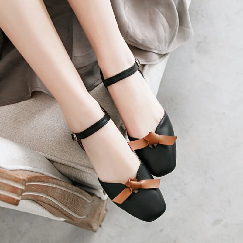 SJJH Women Casual Pumps with Chunky Heel and Bowtie Fashion Sandals with Large Size Available D125