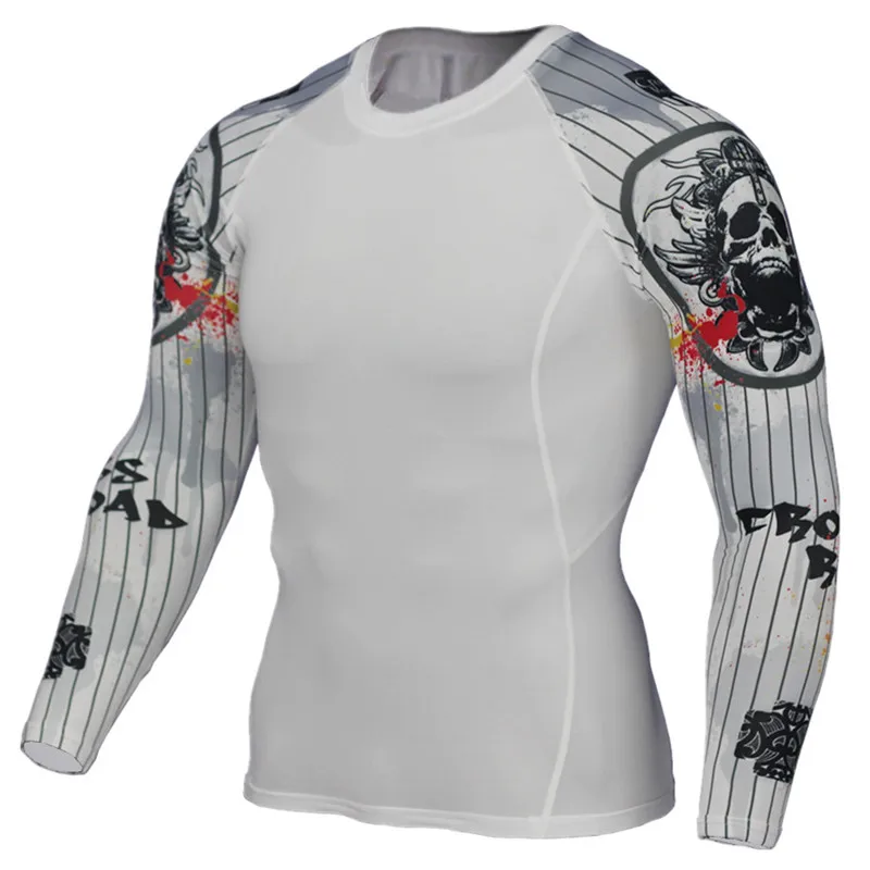 Мужская компрессионная футболка с длинным рукавом для бега, быстросохнущая футболка для бодибилдинга, тяжелой атлетики, базовый слой, для спортзала, фитнеса, облегающие футболки - Цвет: C14