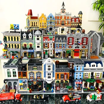 

Chinese MOC city street view Creator expert Brick Bank building blocks Cafe Corner bricks toys for kids gifts